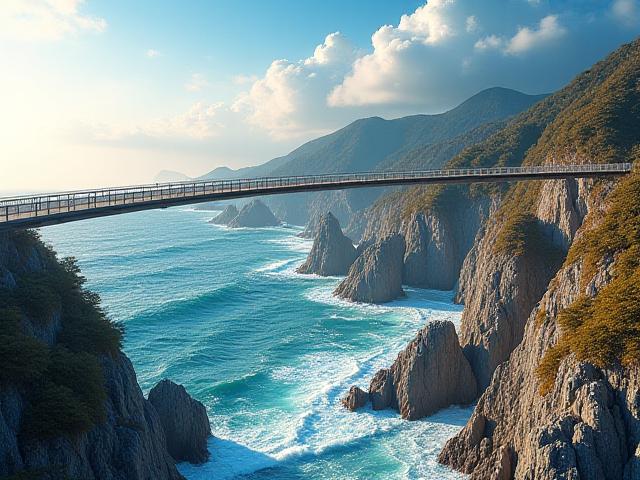 이기대 해안산책로의 바다 위 구름다리