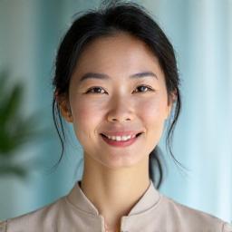 온화한 미소를 짓고 있는 명상 지도자 김민정